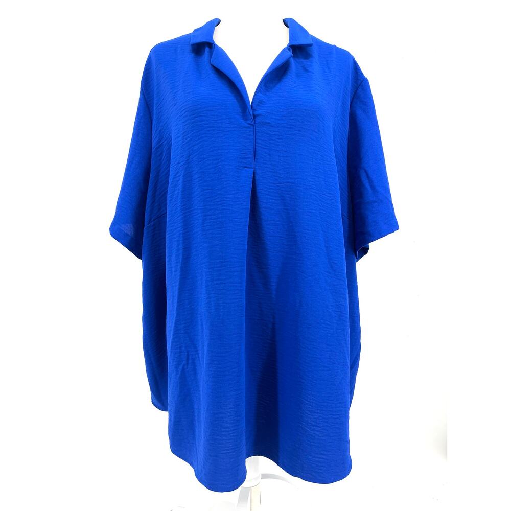 Hilary Radley‎ Women's 3X Blue Collared Casual Relaxed Fit Tunic Pullover Blouse